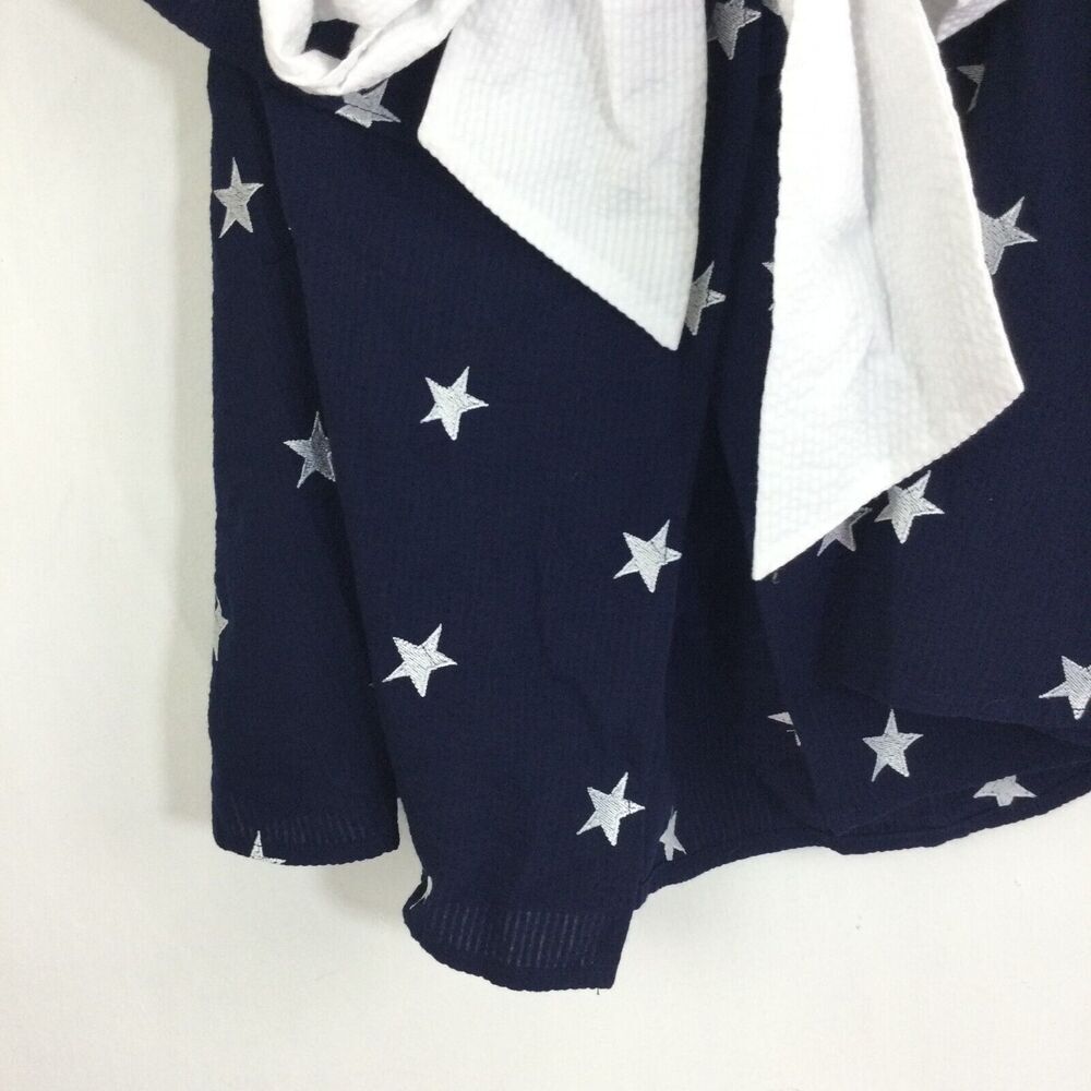 Lauren James Womens Stars Print Off the Shoulder Seersucker Bow Top Navy White L - Picture 5 of 11